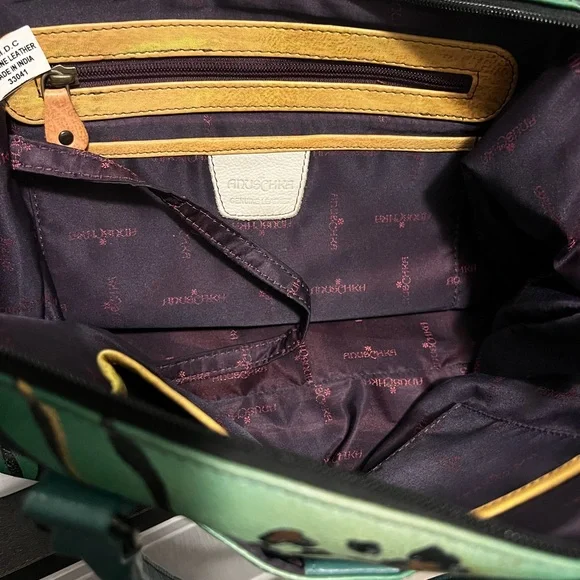 Anuschka Hand-Painted Butterfly Design Green Leather Tote - Picture 11 of 16